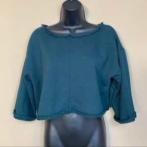 3/$15 SALE! Forever 21 Teal Cropped Raw Hem Sweatshirt